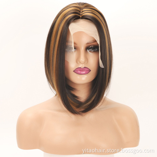 New Arrival wholesale price piano color  bob wigs,  Synthetic Hair Bob Wigs With Highlights Pre-Plucked Big Factory Stock